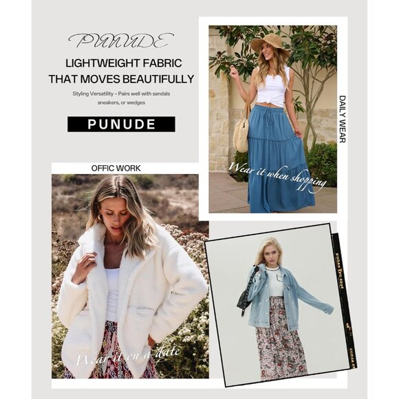 2024 Women's Summer Maxi Skirt - High Waist A-Line Boho Style with Pockets - Picture 4 of 5